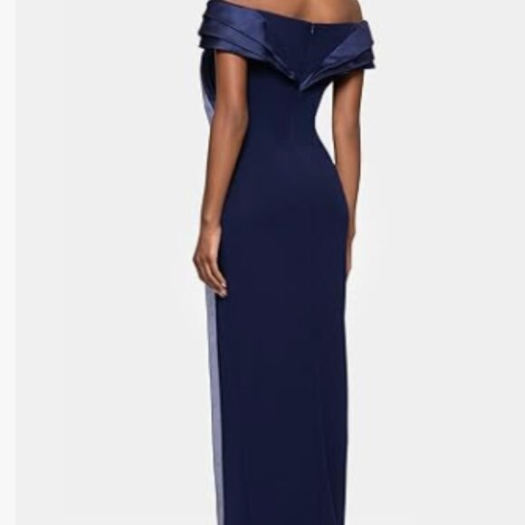Navy Off-Shoulder Satin Trim Gown Elegant Evening dress Betsy & Adam size 14 NWT - Picture 3 of 5